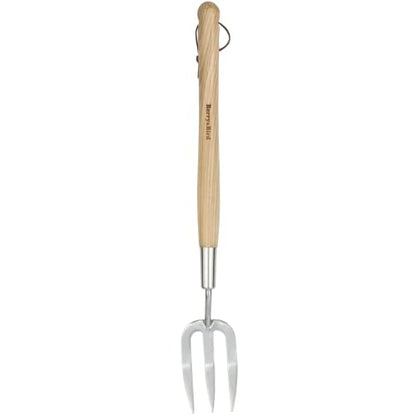 Berry&Bird Gardening Hand Fork, 22.6 Inches Long Handled Stainless Steel Weed Fork, Traditional Garden Hand Fork Tool with Ergonomic Ash Wood Handle for Weeding, Digging, Planting and Cultivating - size: Hand Fork