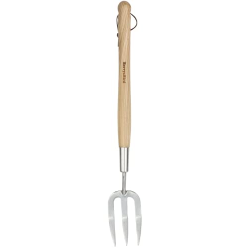 Berry&Bird Gardening Hand Fork, 22.6 Inches Long Handled Stainless Steel Weed Fork, Traditional Garden Hand Fork Tool with Ergonomic Ash Wood Handle for Weeding, Digging, Planting and Cultivating - size: Hand Fork