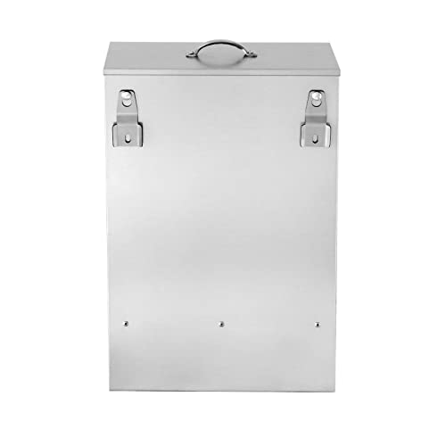 Galvanized Chicken Feeder No Waste, 30LBS Poultry Feeders Silver, Rat Proof Hanging Chicken Feeder with Lid, Weatherproof Outdoor Coop Food Dispenser