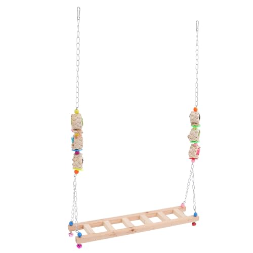 Pet Chicken Swing Wooden Climbing Ladder Rooster Perch Hanging Natural Wood Bird Swing for Coop Stress Relief Pet Supplies Random Color