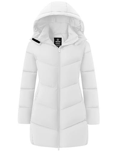 wantdo Women's Warm Winter Coat Hooded Puffer Jacket Long Parka (Available in Plus Size) - color: White, size: Large