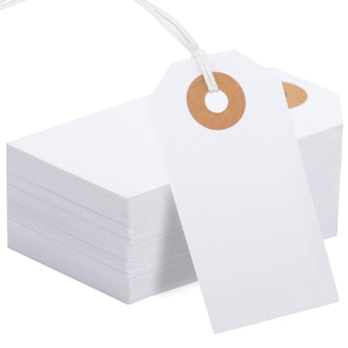150PCS Blank Shipping Tag, 2 3/4 x 1 3/8 inches Manila Label Tags (White) | Label Tags with String Reinforced Hole Writable Large Marking Hang Tags with Wire - color: White