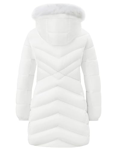 ZSHOW Women's Long Winter Coat Waterproof Warm Quilted Puffer Jacket with Faux Fur Hood - color: White, size: Small