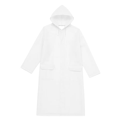 Unisex Hooded Raincoat Waterproof Reusable Rain Jacket with Pockets for Cycling Hiking Travel Commuting - color: White, size: Medium