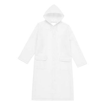 Unisex Hooded Raincoat Waterproof Reusable Rain Jacket with Pockets for Cycling Hiking Travel Commuting - color: White, size: Medium