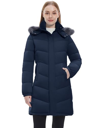 wantdo Women's Long Hooded Winter Coat Warm Quilted Puffer Jacket(Available in Plus Size) - color: Navy, size: Medium