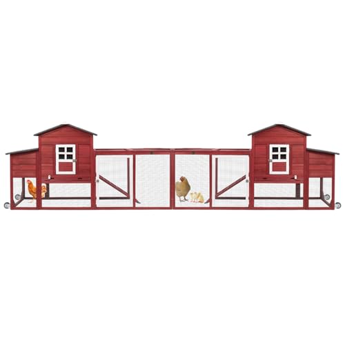 Ketive Wooden Chicken Coop Cage Outdoor Indoor Hen House with Nesting Box, Waterproof Roof, Removable Tray for Poultry Pets Enclosure Garden Backyard Grey (Red, 149.6" L x 22.05" W x 39.37" H) - color: Red