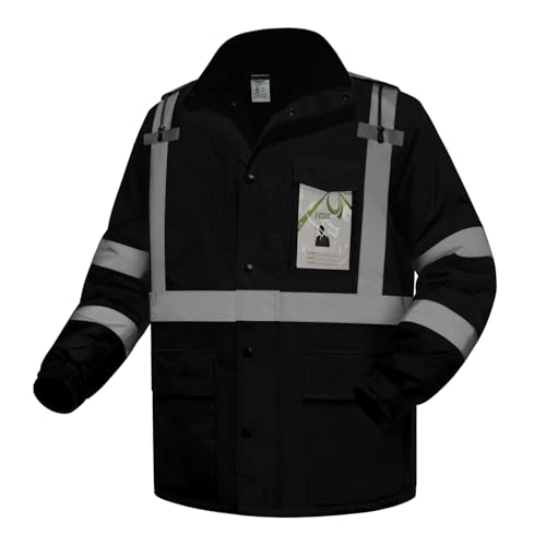 Safety Jackets for Men, Reflective Jacket with Pockets for Men& Women, Construction Coats for Winter Cold Weather, Waterproof High Vis Rain Gear, Class 3 Black Long, M - color: Black, size: Medium