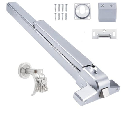 Push Bar Door Lock with 6 Keys, Emergency Exit Door Hardware with Handle, Aluminum Commercial Push Bar Panic Exit Device Left/Right Compatible - color: With Handle
