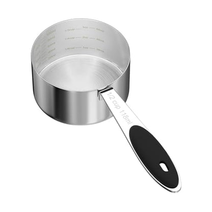 LEIFENY 1PCS 1/2CUP(118ml) Dog Cat Food Scoop, Stainless Steel Measuring Cup, Metal Pet Scooper with Inner Precision Scale Measurement - size: 1/2 cup