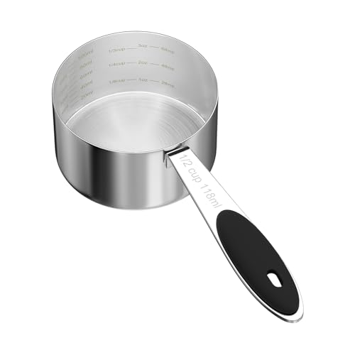 LEIFENY 1PCS 1/2CUP(118ml) Dog Cat Food Scoop, Stainless Steel Measuring Cup, Metal Pet Scooper with Inner Precision Scale Measurement - size: 1/2 cup