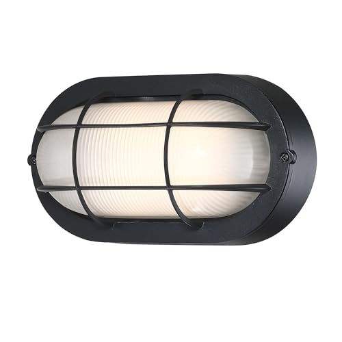 Oval Bulkhead Light, Outdoor LED Nautical and Sauna Lamp | 8.5" Dimmable, 600 Lumen 3000K, Aluminum, Glass, Water-proof Wall Lantern Light for Patio, Porch, Garage, Black, 1 Pack - color: 3000K Black, size: 1pk-oval