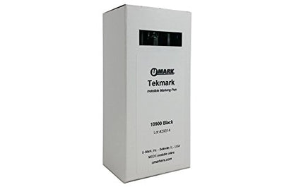 U-Mark Tekmark Indelible Marking Pen 1.5mm Pencil Point Tip, Marks On Wood Plastic Metal Packaging Tape Pallets Crates, 12 Pack, Black - color: Black