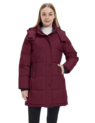ZSHOW Women's Long Quilted Winter Coat Waterproof Warm Puffer Jacket Parka with Detachable Hood - color: Wine Red, size: X-Large