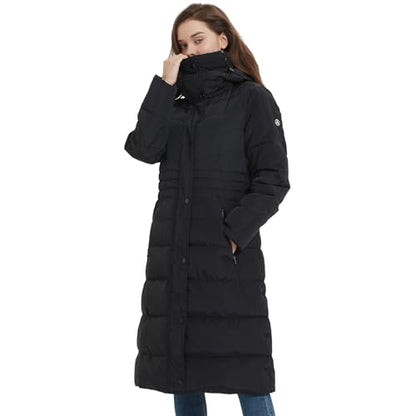 IKAZZ Women's Winter Coats, Thickened Warm Insulated Vegan Down Long Parka Jacket with Hood - color: Black, size: X-Small