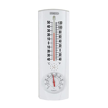 Springfield Vertical Thermometer and Hygrometer, Wireless Indoor Outdoor Thermometer, Humidity Meter for Patio, Garden, or Nursery area, 9.125-Inch, White - size: 1 Count (Pack of 1)
