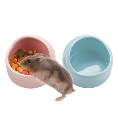 VanEnjoy 2 Pack Small Hamster Food Bowl Ceramic Guinea Pig Food Dish No Spill Hamster Food and Water Bowl Small Animal Food Bowl - Pink and Blue - size: 2.5"*1.78"