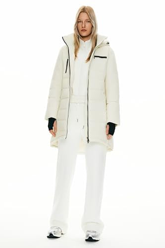 Orolay Women's Winter Down Jacket Long Quilted Puffer Coat Warm Hooded Slim Fit Outerwear - color: Cannoli Cream, size: X-Small