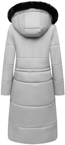 MOERDENG Women's Long Winter Puffer Coat Waterproof Warm Maxi Down Jacket Faux Fur Removable Hood Parka - color: Light Grey, size: X-Large