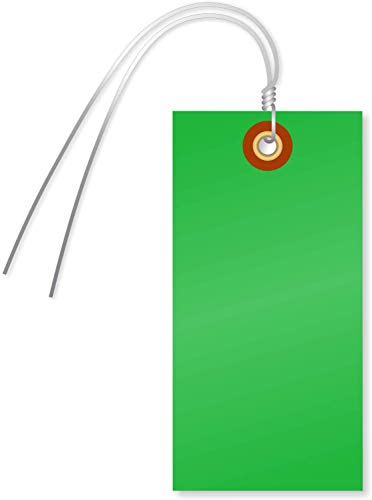 SmartSign (Pack of 100) 4.75 x 2.375 inch Blank Tyvek Shipping Tags with Pre-Attached Wires (Size - 5), 8 mil Plastic, Green, Made in USA - color: Green - Metal Wires, size: 4 3/4" x 2 3/8" - 100 Tags