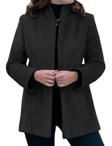 LIZALIG Women's Stand Collar Pea Coat Winter Long Sleeve Wool Blend Short Jackets Single Breasted Blazer Coat Outwear - color: Black, size: Small