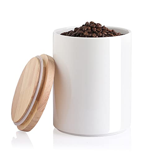 Sweejar Kitchen Canisters Ceramic Food Storage Jar, Stackable Containers with Airtight Seal Wooden Lid for Serving Coffee Bean, Flour, Tea, Cookies and More - 73 Fl Oz(White) - color: White, style: 73 Fl Oz (5.7"x7.6")
