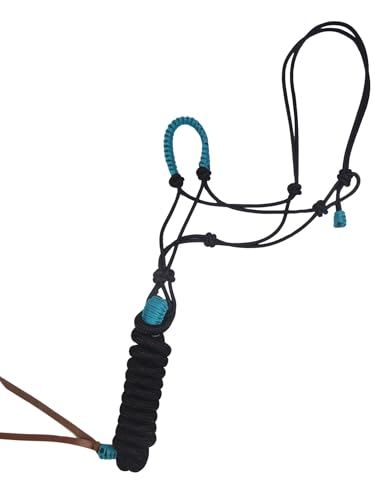 Premium Braided Rope Halter with Lead Rope for Horses, Durable Hand-Tied Adjustable Nylon Horse Headcollar with Knots for Trail Riding, Lightweight Equestrian Western Tack - color: Teal