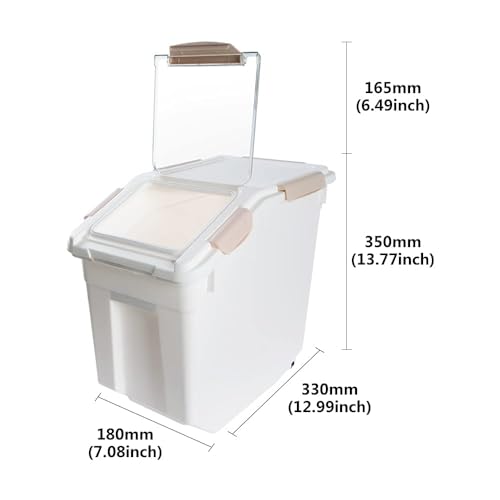 2Pack Airtight Flour Storage Container 25 lb Rice Storage Container with Wheels Seal Locking Lid, Dog Food Containers with Measuring Cup& Scoop for Flour, Rice, Grain, (Pink) - color: Pink 2 Count