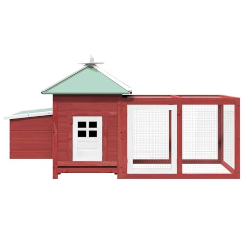 Large Chicken Coop 74.8 x 74.8 x 40.2 in Red Firwood Outdoor Run Hen House Enclosure with Weatherproof Roof, Sturdy Galvanized Frame, Rustic Finish for Backyard, Garden, Farm - color: Red