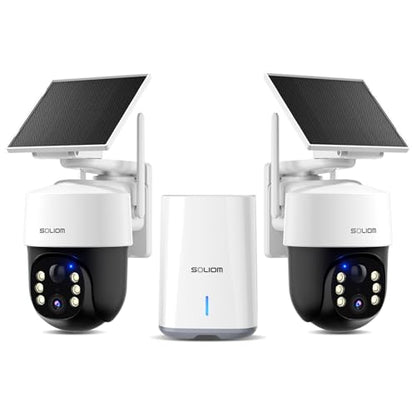 SOLIOM Security Cameras Wireless Outdoor,4K Ultra HD for Day and Night, No Subscription,Built in Radar,Solar Powered Cameras for Home Security, 360° Pan Tilt Auto Tracking,5G & 2.4G WiFi, 2-Cam Kit - size: 2-Cam-KIt
