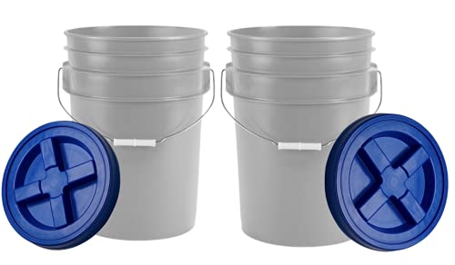 House Naturals 6 Gallon Food Grade BPA Free Made in USA Bucket Pail with Blue Airtight Double Gasket Screw on Lid (Pack of 2)