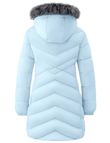 ZSHOW Women's Long Winter Coat Waterproof Warm Quilted Puffer Jacket with Faux Fur Hood - color: Light Blue, size: Small
