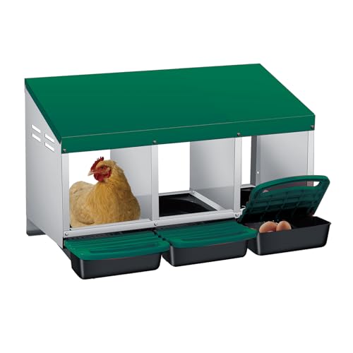 Chicken Nesting Box,3 Compartments Metal Roll Away Nest Box for Chicken Coop,Egg Laying Boxes, Lid Cover to Protect Eggs,Easy Egg Collection,Hen Roosting Boxes - color: green, size: 3 holes