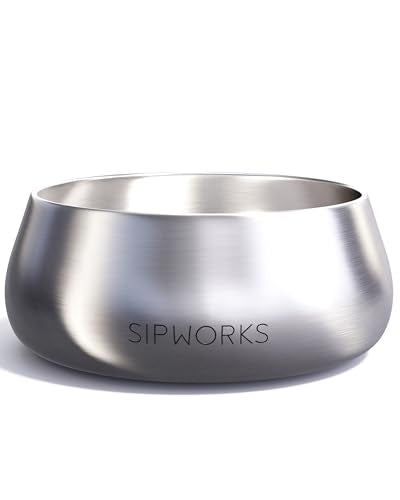 Sipworks Stainless Steel Dog Bowl – 32oz Weighted Metal Food and Water Bowls for Dogs and Cats with Non-Slip Base - Pet Bowls for All Breeds Sizes for Travel & Outdoor Play - Steel - color: Steel