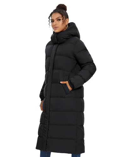 ROYAL MATRIX Women's Long Quilted Puffer Coat, Winter Warm Maxi Puffer Jacket with Detachable Hood - color: Black, size: Large
