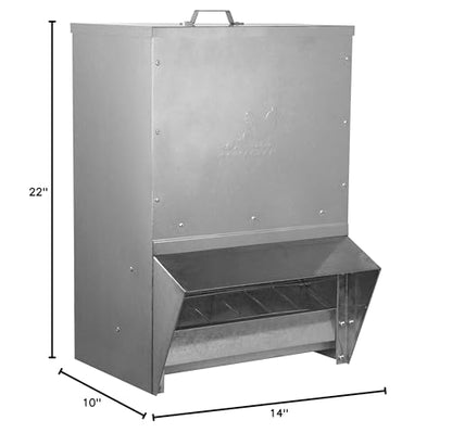 RentACoop Metal Trough Feeder with Lid & Rain Cover – Galvanized Steel – Side View Window – Moveable Grate for Easy Cleaning – Suitable for Chickens, Ducks, Poultry & More – 50lb Capacity - size: 50LB Capacity