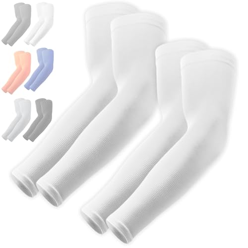 OutdoorEssentials UV Sun Sleeves for Men & Women, Cooling Arm Sleeves UPF 50+ | Golf, Tattoo Cover Up, Sun Protection - color: (2 Pairs): 2 White