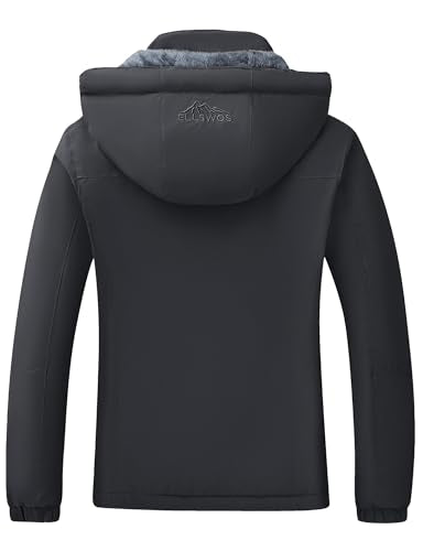 ELLSWOS Womens Winter Coats Waterproof Ski Jacket Warm Snow Jackets Windproof Windbreaker Hooded Raincoat - color: Dark Grey, size: Small