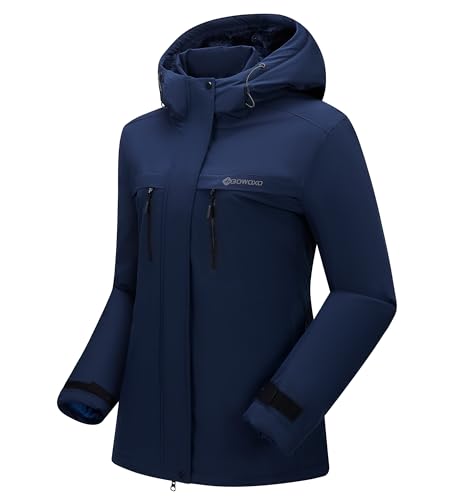 Women's Waterproof Snow Ski Jacket Warm Winter Coat Insulated Snowboarding Jacket Softshell Hiking Jacket - color: W-navy, size: Large