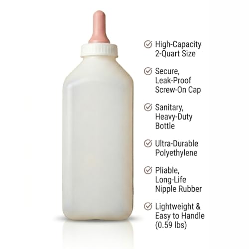 FarmTek Livestock Nursing Bottle – 2-Quart, Easy-Clean Wide Mouth | Heavy-Duty Polyethylene Construction, Secure Screw-On Cap, Wide Mouth, 2-Quart Capacity, BPA-Free