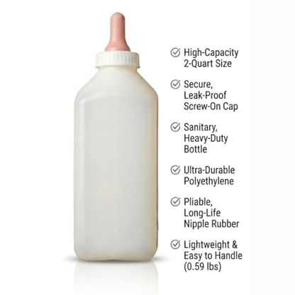 FarmTek Livestock Nursing Bottle – 2-Quart, Easy-Clean Wide Mouth | Heavy-Duty Polyethylene Construction, Secure Screw-On Cap, Wide Mouth, 2-Quart Capacity, BPA-Free