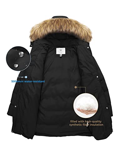 WenVen Women's Winter Thicken Puffer Coat Warm Jacket with Faux Fur Removable Hood - color: Black, size: 4X-Large