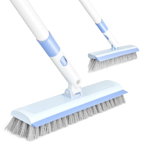Floor Scrub Brush and V-Shape Grout Brush with Long Handle 3 in 1 Replaceable Head Scrape Brush Stiff Bristle with Swivel Head for Cleaning Tiles Hardwood Floors Patios Blue - color: Blue White