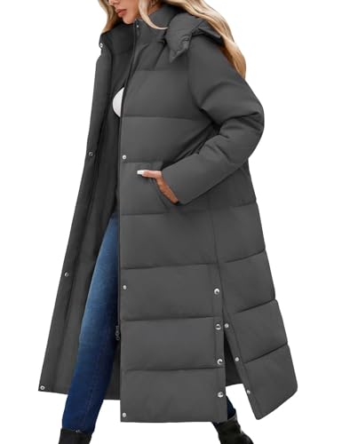 UMIPUBO Women's Long Maxi Down Coat Winter Puffer Jacket Warm Padded Outerwear Faux Fur Removable Hood Parka Full-Zip - color: Dark Grey, size: Large