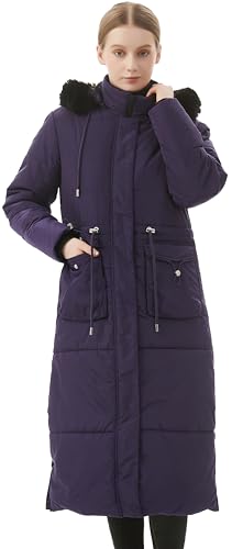 MOERDENG Women's Long Winter Puffer Coat Waterproof Warm Maxi Down Jacket Faux Fur Removable Hood Parka - color: Purple, size: Small