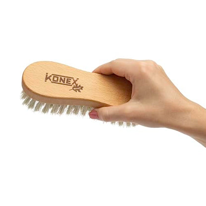 KONEX Medium-Stiffness Nylon Fiber Scrub Brush - Heavy Duty Cleaning Brush, Wooden Handle, Brown, Ideal for Hardwood Floor, Outdoor Surfaces, Carpet
