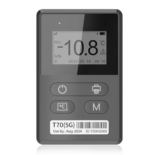 Frigga T70 4G/5G Temperature & Humidity Monitor Real-Time Reusable Temperature Data Logger Remote Digital Temperature Recorder Refrigerator Thermometer Rechargeable 24/7 Monitoring & Instant Alerts - color: T70