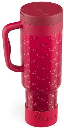 40 oz Insulated Tumbler with Handle and Push-Button Straw Lid, Stainless Steel Travel Cup for Gym Office, Leakproof, BPA-Free, Cup Holder Friendly, Bow Silicone Boot, Red (Coquette Cherry) - color: Coquette Cherry