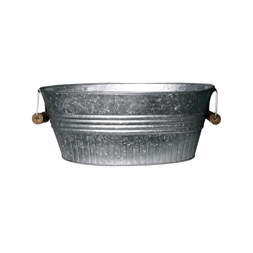 Headwind Vintage Collection 14-Inch Oval Galvanized Tub with Handles – Metal Wash Basin Planter - Galvanized Metal Tub for Indoor & Outdoor Use by Robert Allen - color: Galvanized, size: 14"