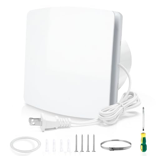 WiseWater Bathroom Exhaust Fan, 110V ac 56CFM 34 dB 4” Duct 6" Panel Extractor Fan, Ceiling&Wall Mounted Ventilation Fan for Bathroom, Laundry Room, Bedroom, Office - size: 4"